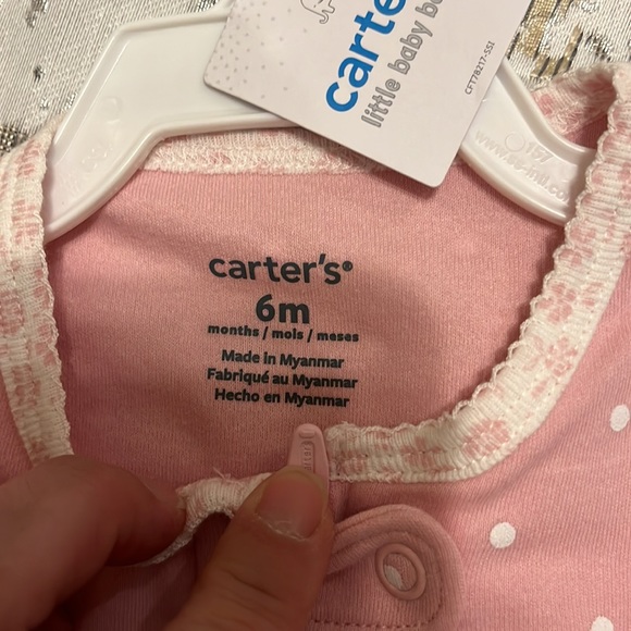 2 Carters pink and white heart long sleeve footie 2 way zip 100% cotton 6 m - Picture 7 of 8
